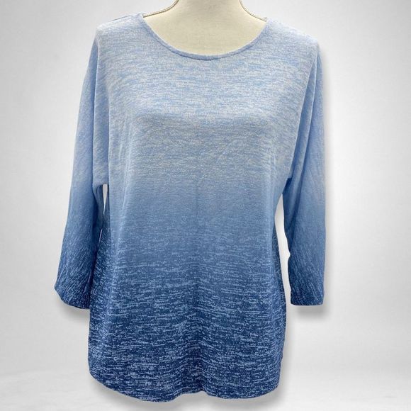Blue Gradient Ombré Pullover Knit Sweater Womens Large - Picture 1 of 9